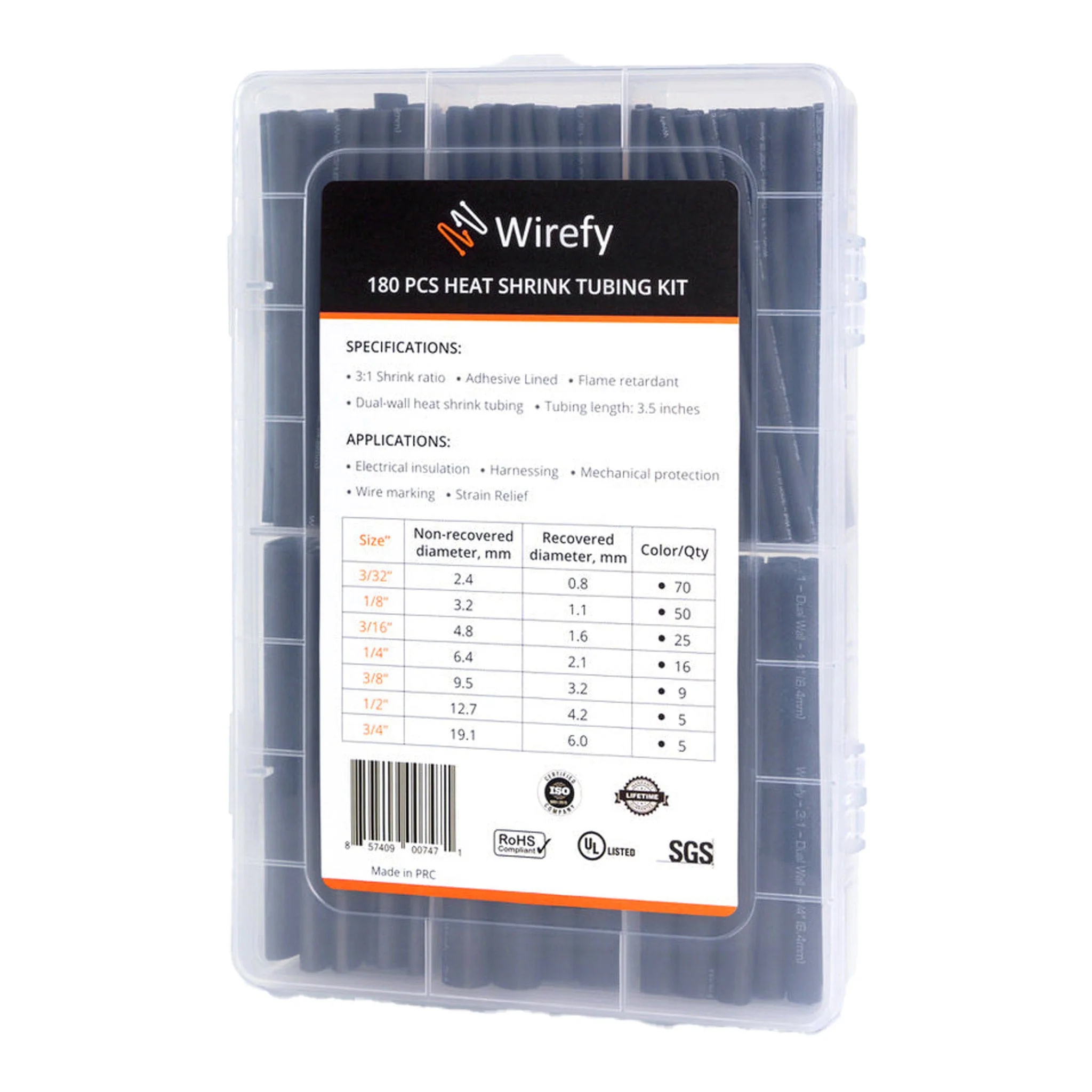Wirefy DWT-180 Heat Shrink Tubing Kit - 180-Piece, Black - Image 3