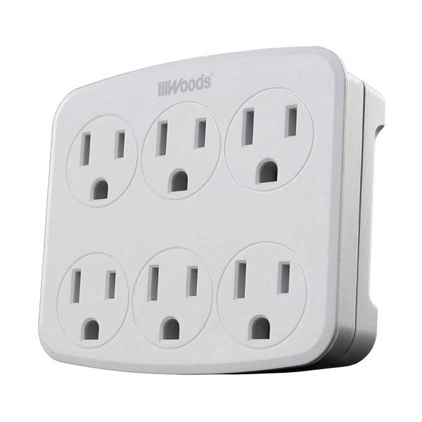 Woods 41196 6-Outlet Wall Tap with Phone Charging Cradle