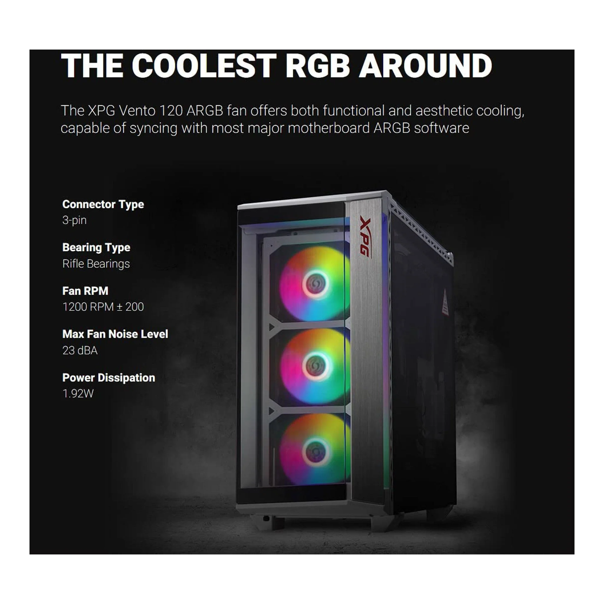 XPG VENTO 120 ARGB 120mm High Performance Cooling Fan - Image 3